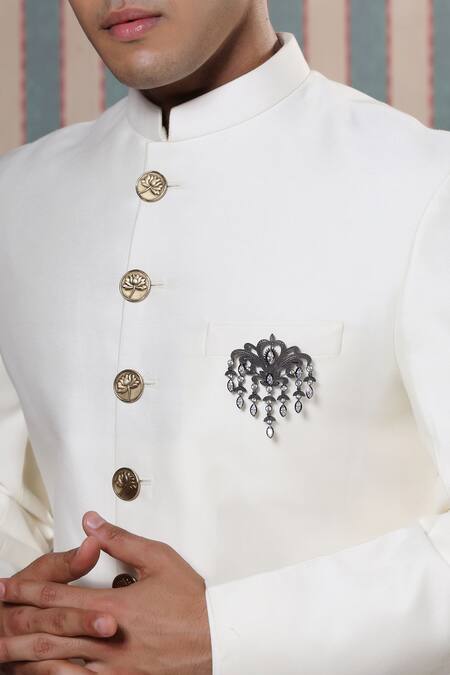 Cosa Nostraa_Grey Crystals Victorian Dangle Brooch _Online_at_Aza_Fashions