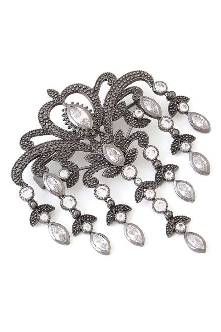 Buy_Cosa Nostraa_Grey Crystals Victorian Dangle Brooch _Online_at_Aza_Fashions