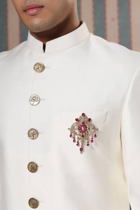 Cosa Nostraa_Gold Crystals Victorian Vogue Brooch _Online_at_Aza_Fashions