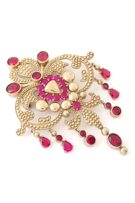 Buy_Cosa Nostraa_Gold Crystals Victorian Vogue Brooch _Online_at_Aza_Fashions