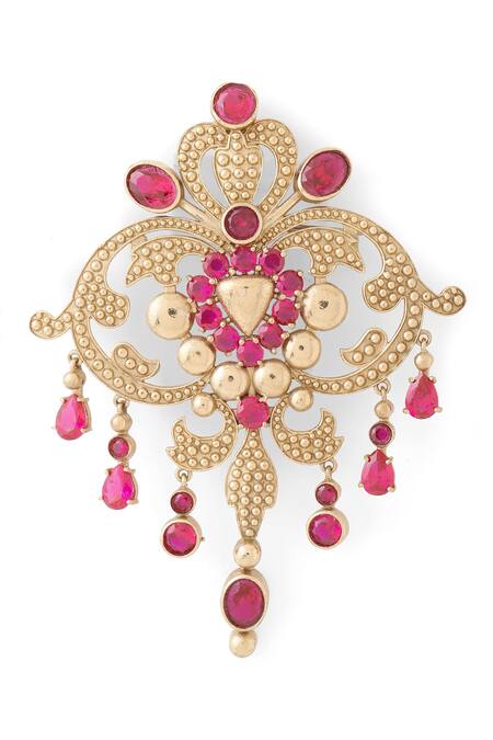 Shop_Cosa Nostraa_Gold Crystals Victorian Vogue Brooch _Online_at_Aza_Fashions