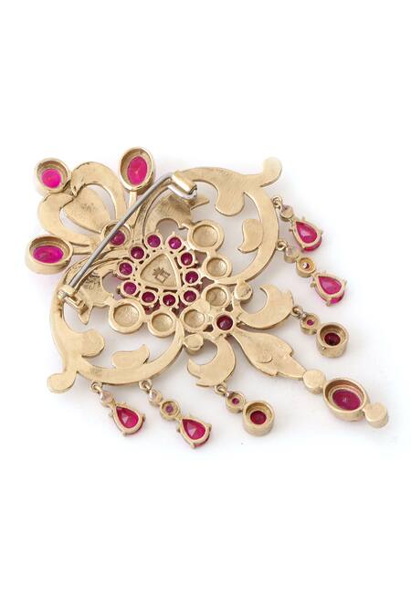 Cosa Nostraa_Gold Crystals Victorian Vogue Brooch _at_Aza_Fashions