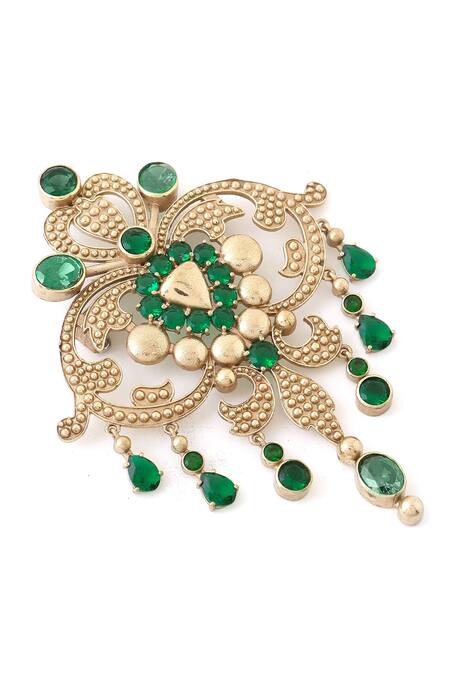 Buy_Cosa Nostraa_Gold Crystals, Rhinestones Victorian Vogue Embellished Brooch _Online_at_Aza_Fashions