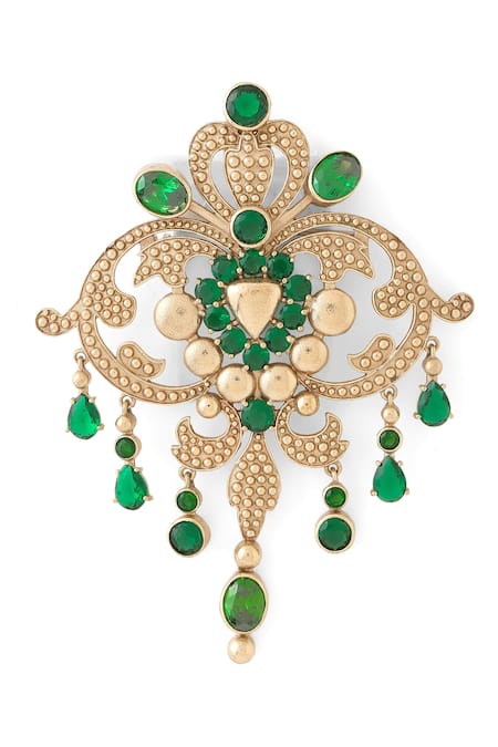 Shop_Cosa Nostraa_Gold Crystals, Rhinestones Victorian Vogue Embellished Brooch _Online_at_Aza_Fashions