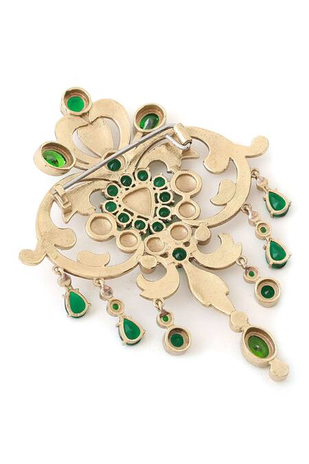 Cosa Nostraa_Gold Crystals, Rhinestones Victorian Vogue Embellished Brooch _at_Aza_Fashions