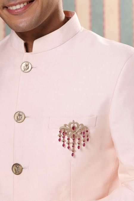 Cosa Nostraa_Gold Crystals Victorian Dangle Embellished Brooch _Online_at_Aza_Fashions