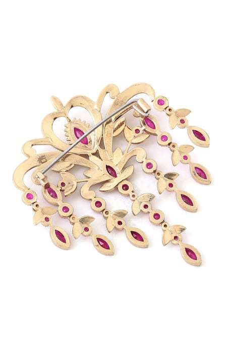 Cosa Nostraa_Gold Crystals Victorian Dangle Embellished Brooch _at_Aza_Fashions