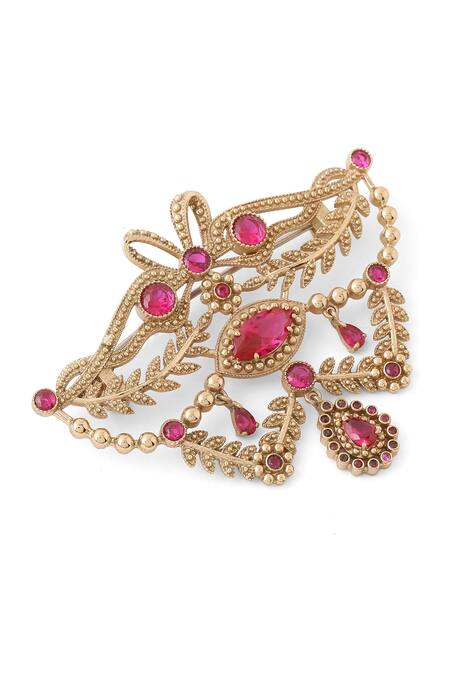 Buy_Cosa Nostraa_Gold Crystals Fleur Muse Brooch _Online_at_Aza_Fashions