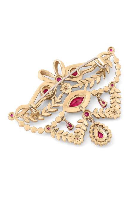 Cosa Nostraa_Gold Crystals Fleur Muse Brooch _at_Aza_Fashions