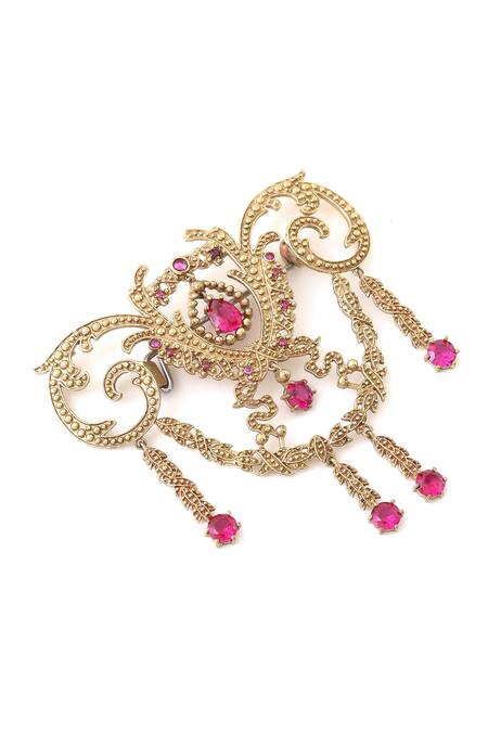 Buy_Cosa Nostraa_Gold Crystals, Tassels Pretty Power Embellished Brooch _Online_at_Aza_Fashions