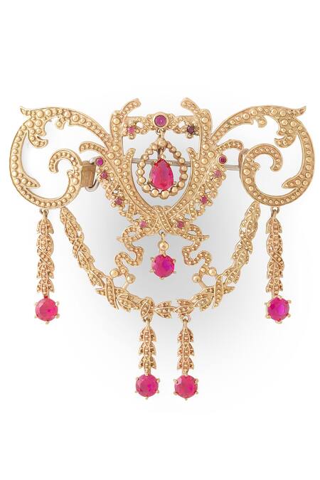 Shop_Cosa Nostraa_Gold Crystals, Tassels Pretty Power Embellished Brooch _Online_at_Aza_Fashions