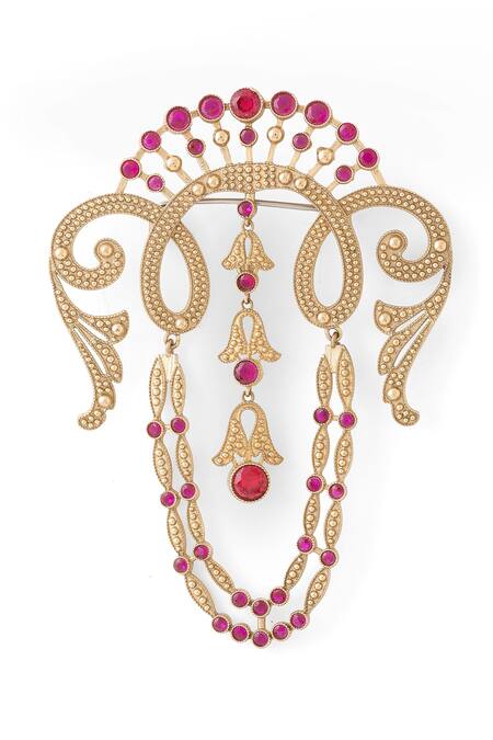 Buy_Cosa Nostraa_Gold Crystals Victorian Tales Embellished Brooch _Online_at_Aza_Fashions