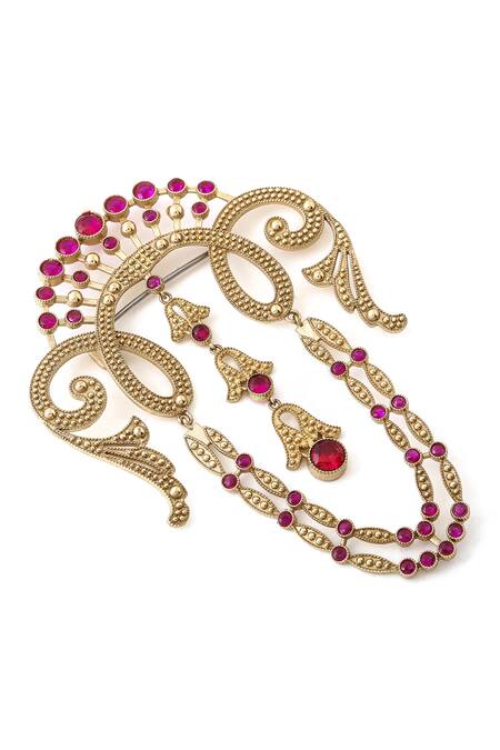Shop_Cosa Nostraa_Gold Crystals Victorian Tales Embellished Brooch _Online_at_Aza_Fashions