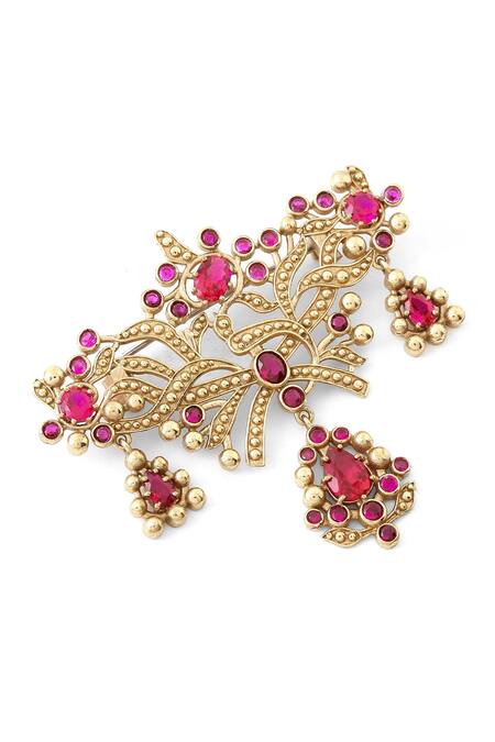 Cosa Nostraa_Gold Crystals Antique Wonder Embellished Brooch _Online_at_Aza_Fashions