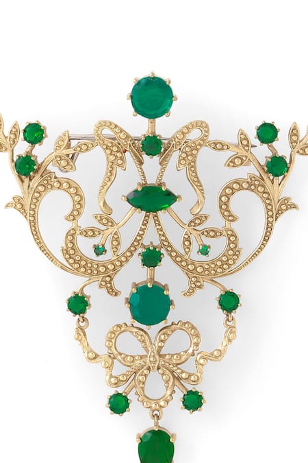 Shop_Cosa Nostraa_Gold Crystals Vintage Victorian Brooch _Online_at_Aza_Fashions