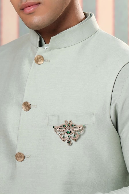 Cosa Nostraa_Gold Crystals Fleur Muse Embellished Brooch _Online_at_Aza_Fashions