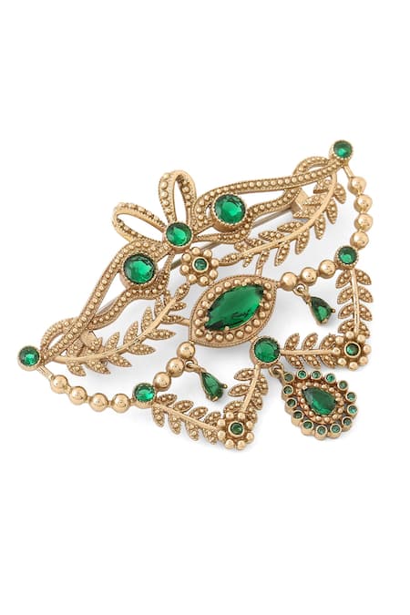 Buy_Cosa Nostraa_Gold Crystals Fleur Muse Embellished Brooch _Online_at_Aza_Fashions