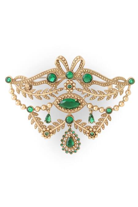 Shop_Cosa Nostraa_Gold Crystals Fleur Muse Embellished Brooch _Online_at_Aza_Fashions
