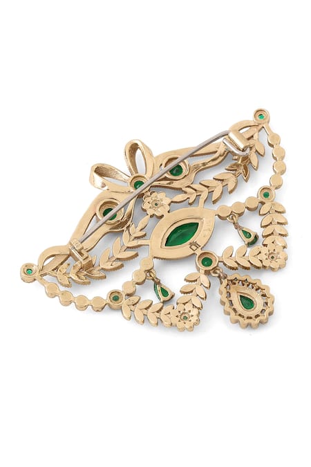 Cosa Nostraa_Gold Crystals Fleur Muse Embellished Brooch _at_Aza_Fashions