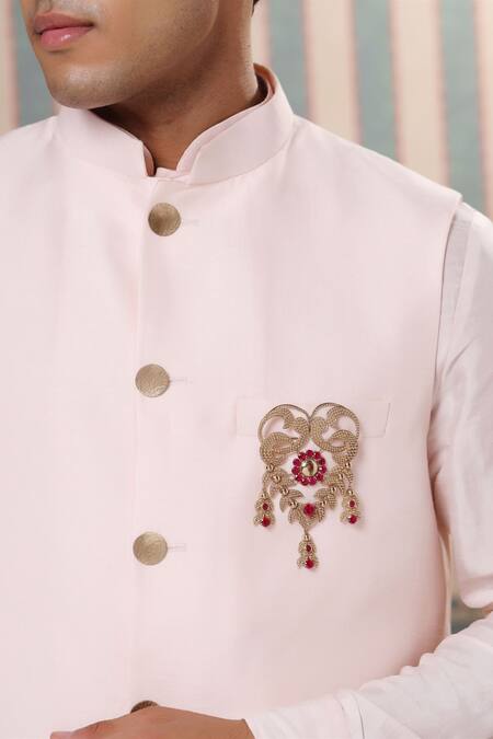 Cosa Nostraa_Gold Crystals Elite Extravagance Embellished Brooch _Online_at_Aza_Fashions