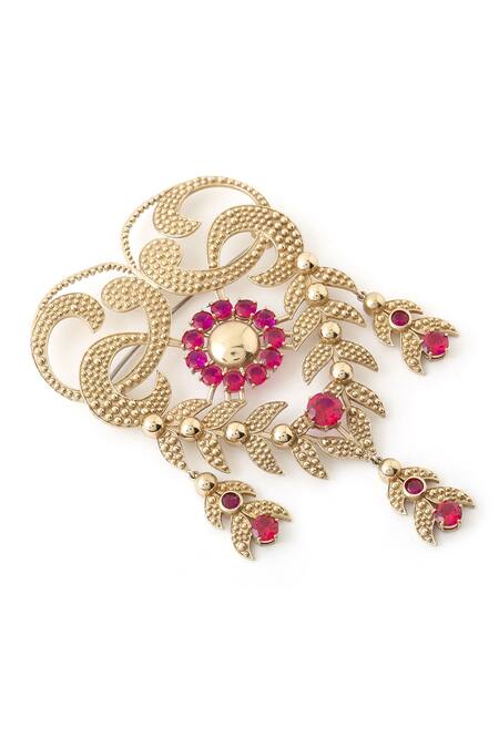 Buy_Cosa Nostraa_Gold Crystals Elite Extravagance Embellished Brooch _Online_at_Aza_Fashions