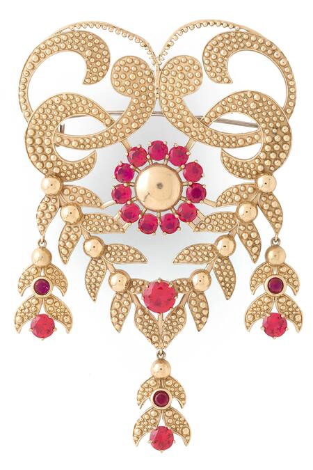 Shop_Cosa Nostraa_Gold Crystals Elite Extravagance Embellished Brooch _Online_at_Aza_Fashions