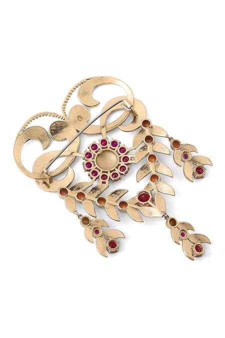 Cosa Nostraa_Gold Crystals Elite Extravagance Embellished Brooch _at_Aza_Fashions