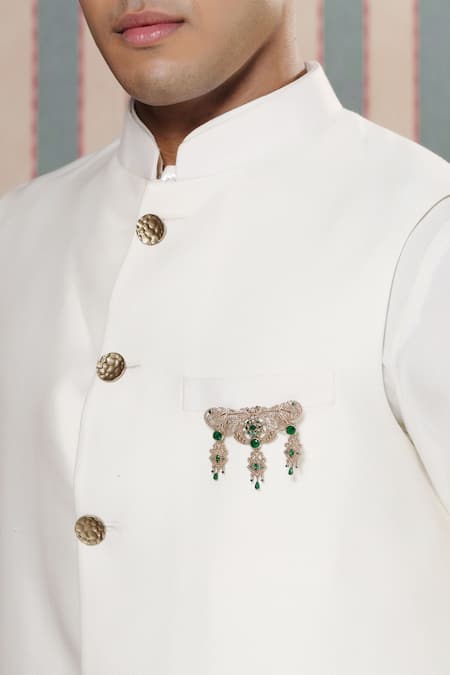 Cosa Nostraa_Gold Crystals, Tassels Studded Symphony Brooch _Online_at_Aza_Fashions