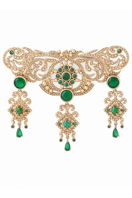 Shop_Cosa Nostraa_Gold Crystals, Tassels Studded Symphony Brooch _Online_at_Aza_Fashions