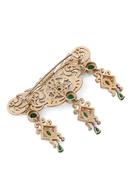 Cosa Nostraa_Gold Crystals, Tassels Studded Symphony Brooch _at_Aza_Fashions