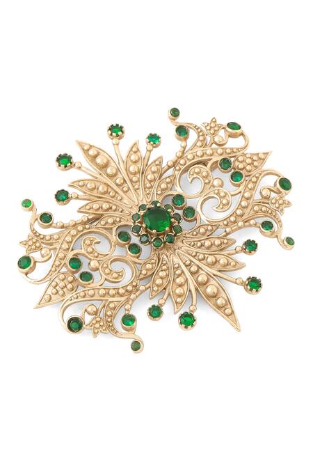 Buy_Cosa Nostraa_Gold Crystals Rustic Reflection Brooch _Online_at_Aza_Fashions
