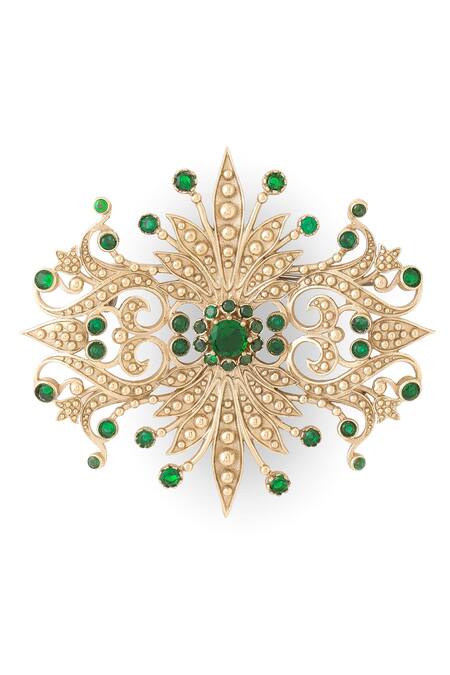 Shop_Cosa Nostraa_Gold Crystals Rustic Reflection Brooch _Online_at_Aza_Fashions