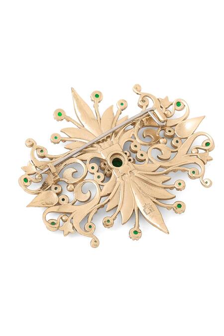 Cosa Nostraa_Gold Crystals Rustic Reflection Brooch _at_Aza_Fashions