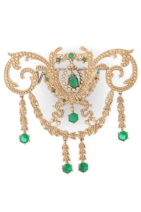 Shop_Cosa Nostraa_Gold Crystals Pretty Power Brooch _Online_at_Aza_Fashions