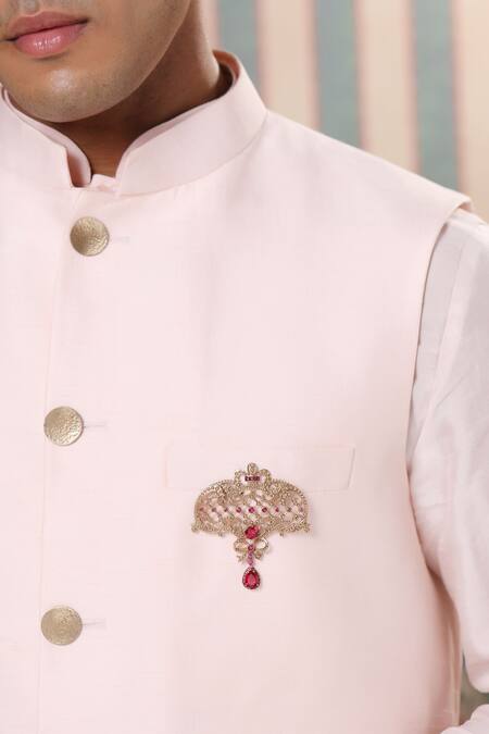 Cosa Nostraa_Gold Crystals, Stones Bow And Beauty Brooch _Online_at_Aza_Fashions