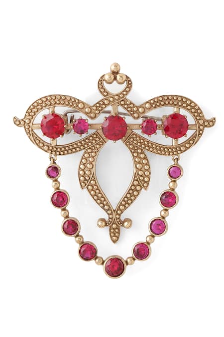 Cosa Nostraa_Gold Crystals Super Stud Tassel Brooch _Online_at_Aza_Fashions