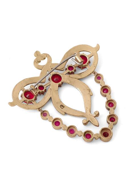 Shop_Cosa Nostraa_Gold Crystals Super Stud Tassel Brooch _Online_at_Aza_Fashions