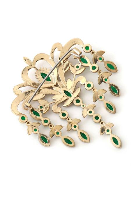 Cosa Nostraa_Gold Crystals, Tassels Victorian Embellished Dangle Brooch _at_Aza_Fashions