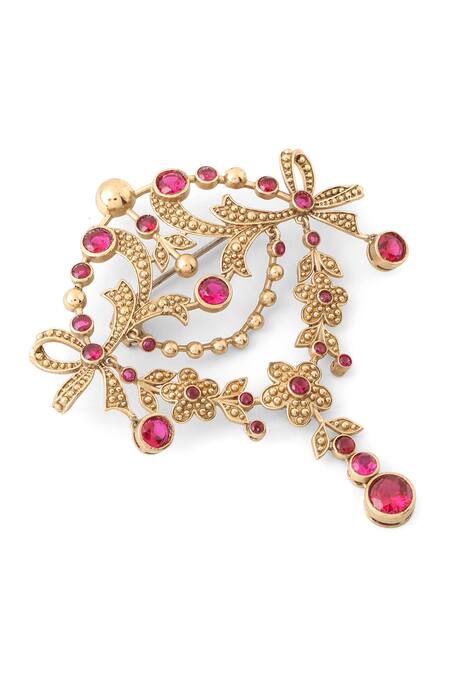 Buy_Cosa Nostraa_Gold Crystals Studded Royal Glitz Brooch _Online_at_Aza_Fashions