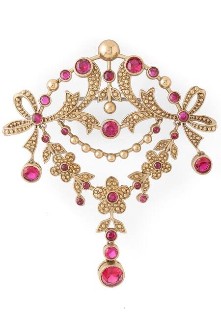 Shop_Cosa Nostraa_Gold Crystals Studded Royal Glitz Brooch _Online_at_Aza_Fashions