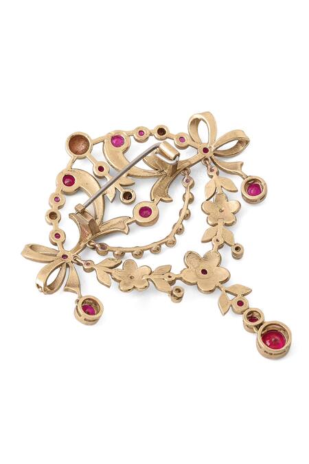 Cosa Nostraa_Gold Crystals Studded Royal Glitz Brooch _at_Aza_Fashions