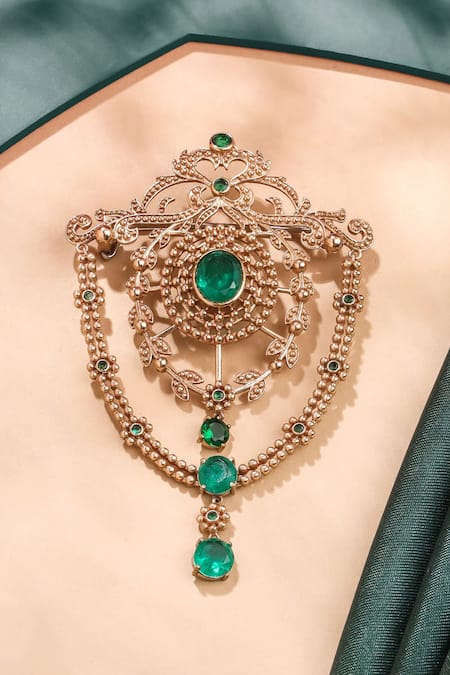 Cosa Nostraa Studded Shield Tassel Brooch 