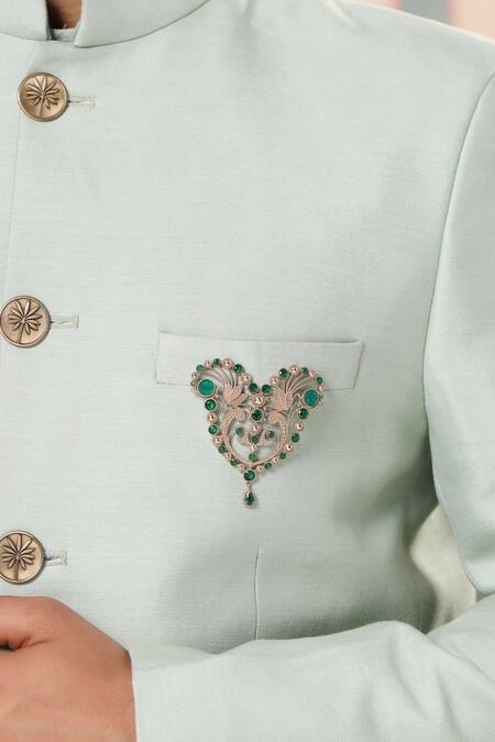 Cosa Nostraa_Gold Crystals Victorian Heart Embellished Brooch _Online_at_Aza_Fashions