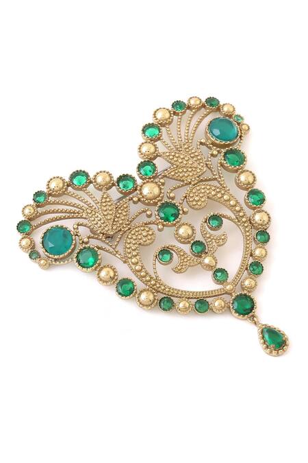 Buy_Cosa Nostraa_Gold Crystals Victorian Heart Embellished Brooch _Online_at_Aza_Fashions