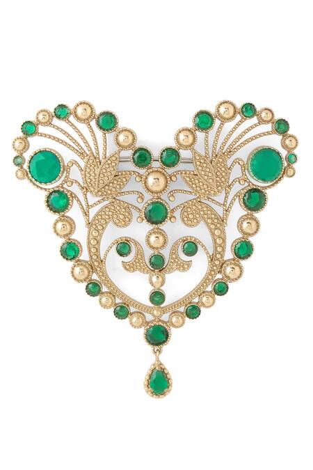 Shop_Cosa Nostraa_Gold Crystals Victorian Heart Embellished Brooch _Online_at_Aza_Fashions