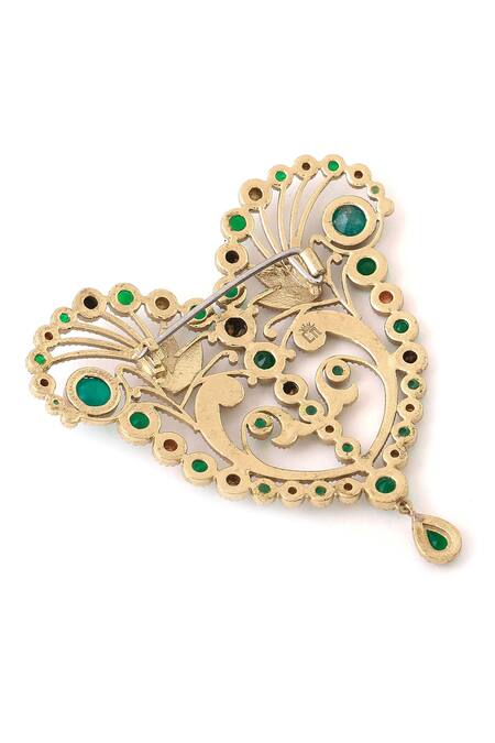 Cosa Nostraa_Gold Crystals Victorian Heart Embellished Brooch _at_Aza_Fashions
