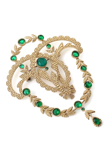 Buy_Cosa Nostraa_Gold Crystals, Tassels Fab Floral Brooch _Online_at_Aza_Fashions