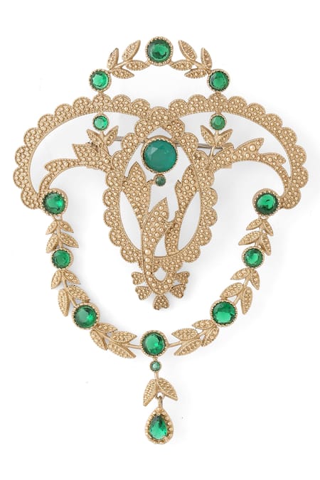 Shop_Cosa Nostraa_Gold Crystals, Tassels Fab Floral Brooch _Online_at_Aza_Fashions