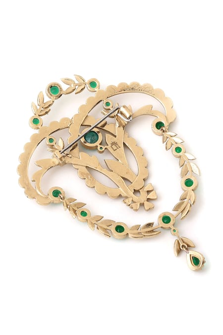 Cosa Nostraa_Gold Crystals, Tassels Fab Floral Brooch _at_Aza_Fashions