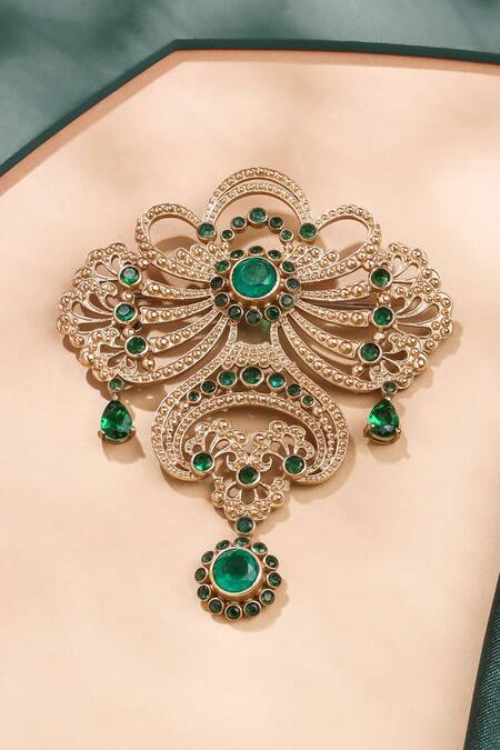 Shop_Cosa Nostraa_Gold Crystals Amaze Allure Brooch _at_Aza_Fashions